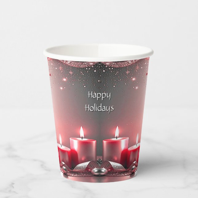 Vasos De Papel Red Candles Christmas Holiday Paper Cups (Izquierda)