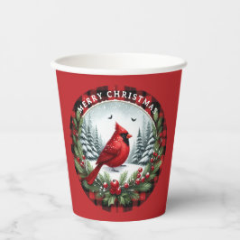 Vasos De Papel Red Cardinal with Holly Berries