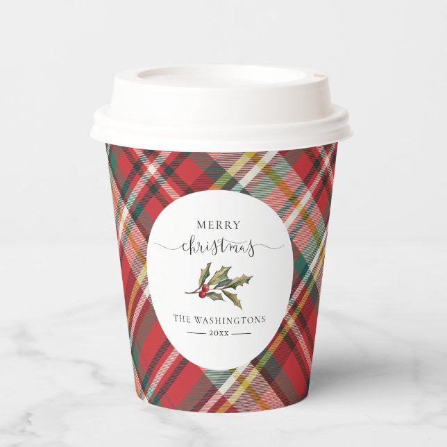 Vasos De Papel Red Check Rustic Merry Christmas Farmhouse (Anverso)