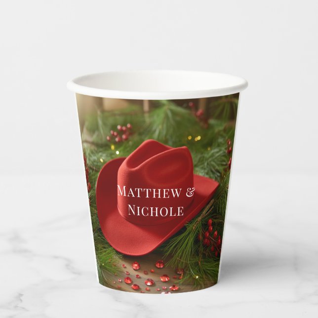 Vasos De Papel Red Christmas Cowboy Hat Wedding (Anverso)