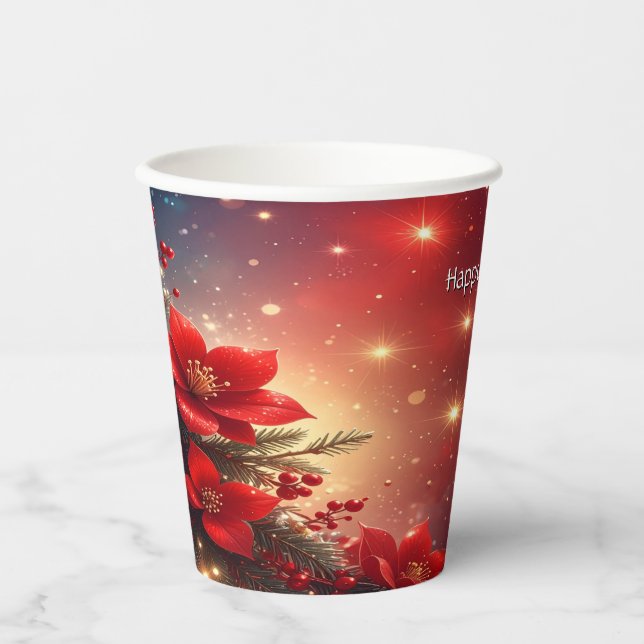 Vasos De Papel Red Christmas Floral Holiday Paper Cups (Anverso)