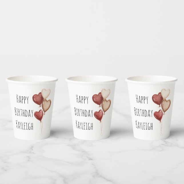 Vasos De Papel Red Cream Heart Balloons Birthday (Multi)