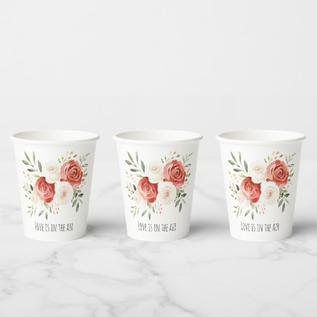 Vasos De Papel Red Cream Roses Floral Love Bridal Shower (Multi)
