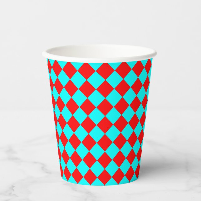 Vasos De Papel Red Cyan Checker Diamond Pattern (Anverso)