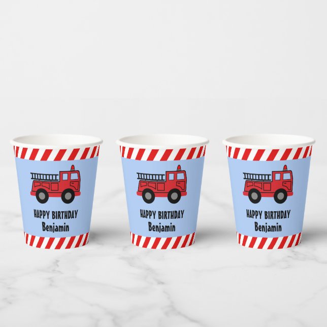 Vasos De Papel Red Fire Truck Birthday Paper Cups (Multi)