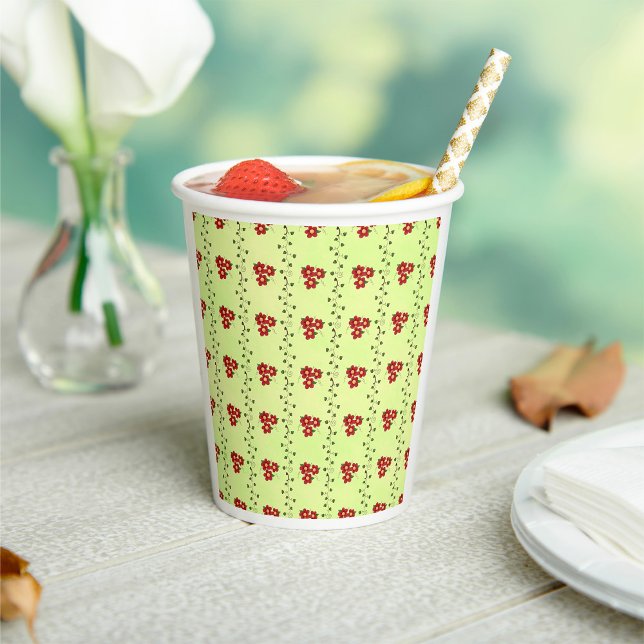 Vasos De Papel Red Floral Vine Pattern on Light Green (Subido por el creador)