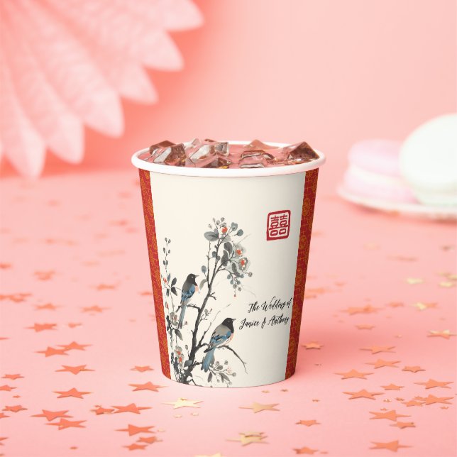 Vasos De Papel Red flower bird oriental Chinese wedding (in situ)