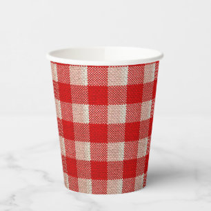 Vasos De Papel Red Gingham Checkered Pattern Burlap Look
