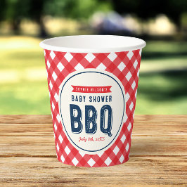Vasos De Papel Red Gingham y Blue Baby Shower BBQ