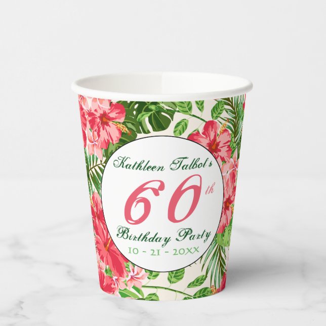 Vasos De Papel Red Hibiscus 60th Birthday Party Paper Cup (Izquierda)