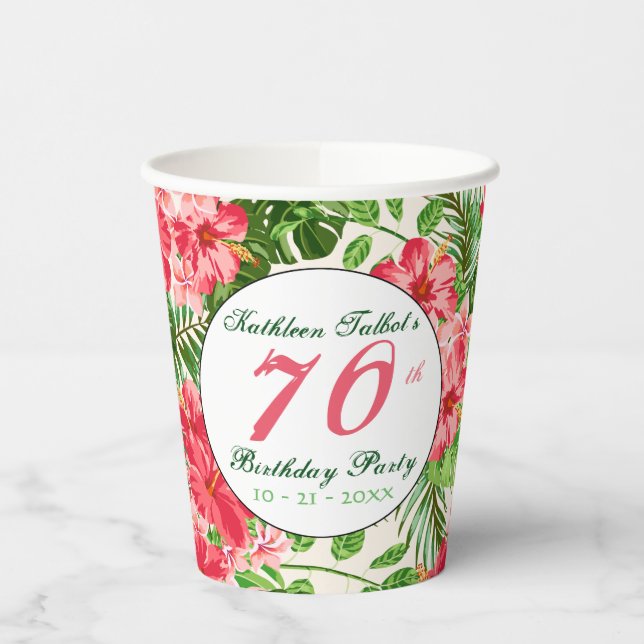 Vasos De Papel Red Hibiscus 70th Birthday Party Paper Cup (Izquierda)