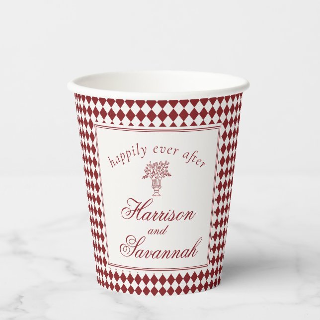 Vasos De Papel Red Merlot Harlequin Checkered Wedding (Anverso)