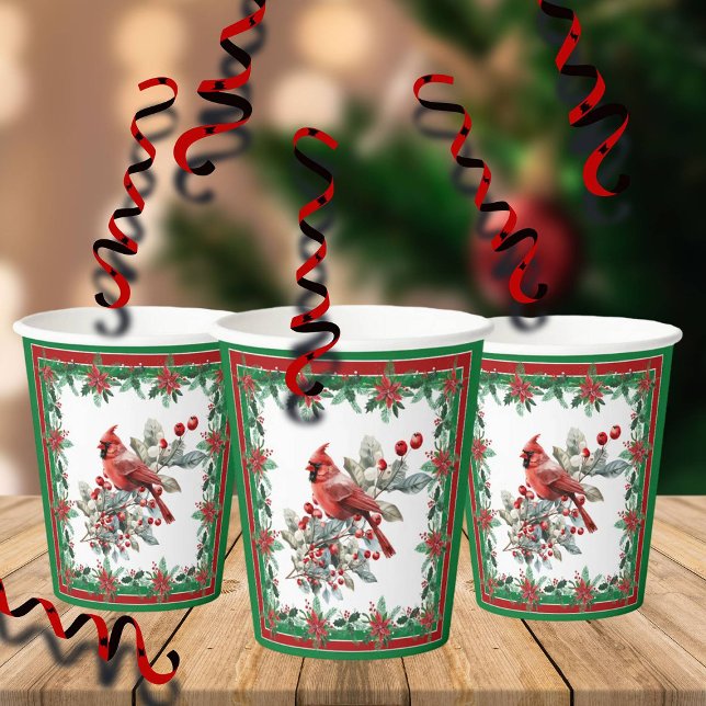 Vasos De Papel Red Mockingbird Poinsettia Borders Green (Subido por el creador)