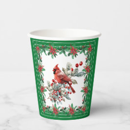 Vasos De Papel Red Mockingbird Poinsettia Borders Green