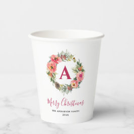 Vasos De Papel Red Monogram Pink Wreath Greenery Christmas Party