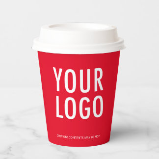 Vasos De Papel Red Paper Cups with Lids Custom Business Logo 8 oz