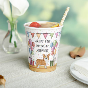 Vasos De Papel Red Pembroke Welsh Corgi Colorful Happy Birday