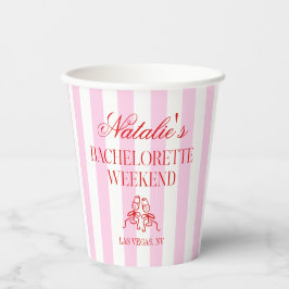 Vasos De Papel Red Pink Stripes Bachelorette Weekend Party