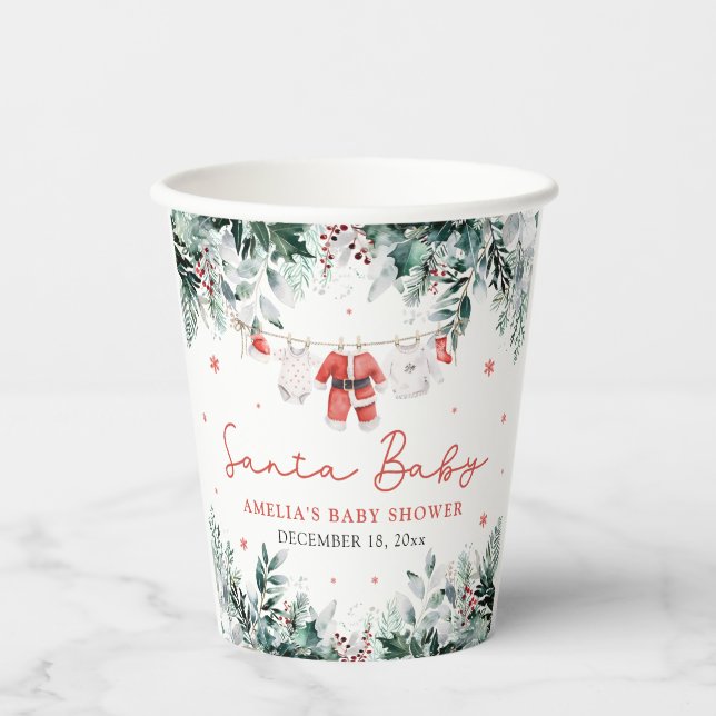 Vasos De Papel Red Santa Baby Navidades Baby Clothes Baby Shower (Anverso)