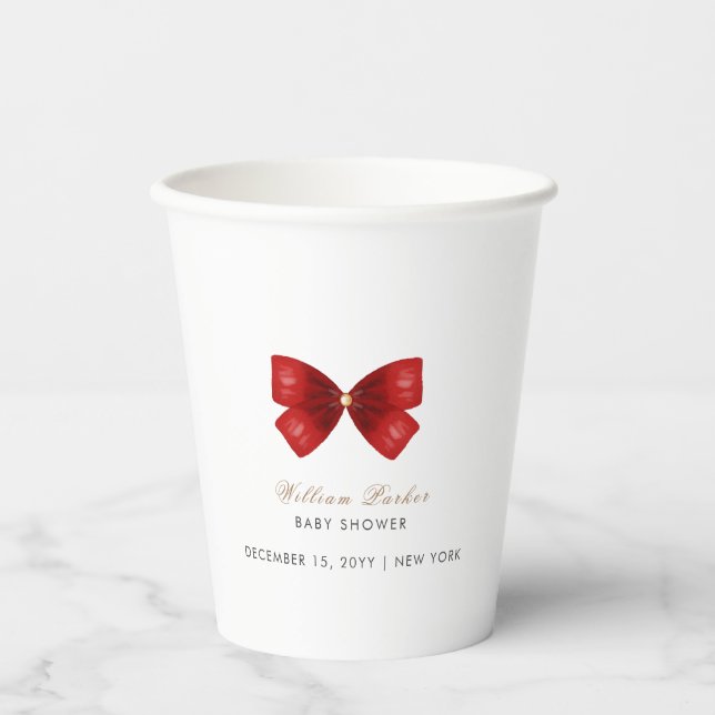 Vasos De Papel Red Simple Watercolor Bow Baby Shower (Anverso)