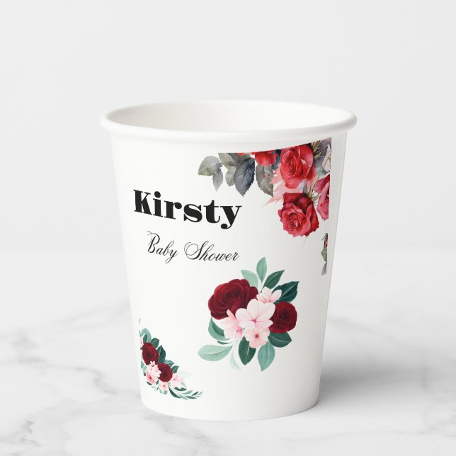 Vasos De Papel Red Watercolor Flower Baby Shower (Reverso )