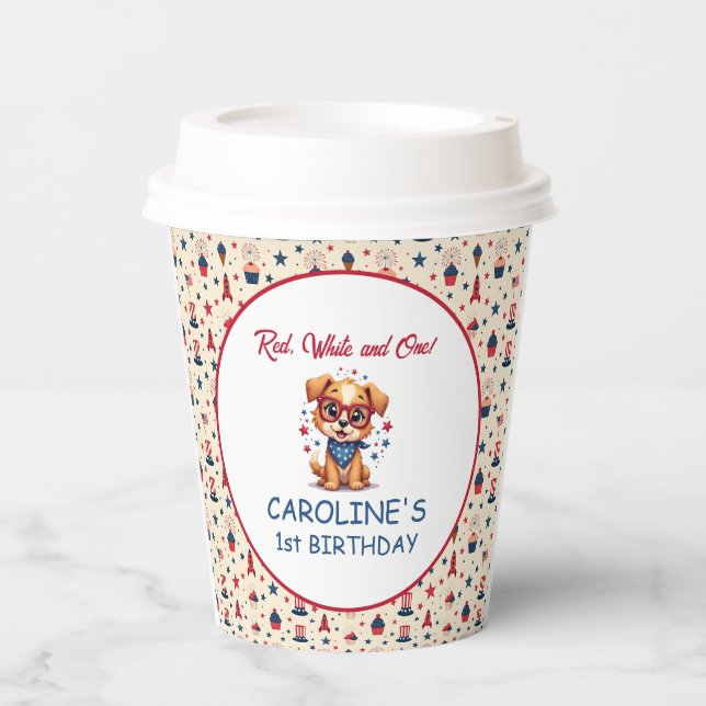 Vasos De Papel Red, White and One! 4th of July First Birthday  (Anverso)