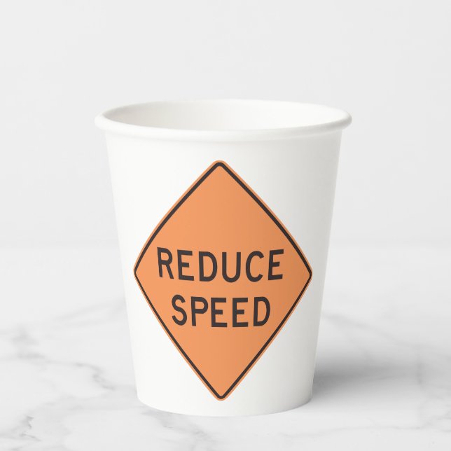 Vasos De Papel Reduce Speed Orange Diamond Road Sign (Anverso)