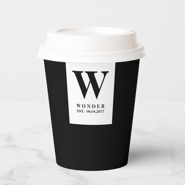 Vasos De Papel Refined Newly Wed Monogram | Black Minimalist Wedd (Anverso)