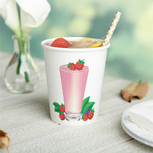 Vasos De Papel Refrescante Berry Smoothie Bebida Rosa