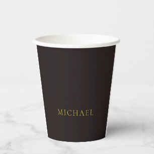 Vasos De Papel Regaliz Negro Oro Minimalista Plano Nombre Moderno
