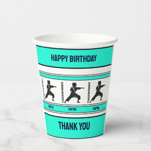 Vasos De Papel Regalo de cumpleaños de Taekwondo, jugador Chica d