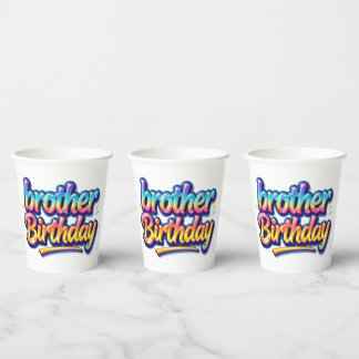 Vasos De Papel Regalo de Cumpleaños Hermano Texto Arcoíris Colori