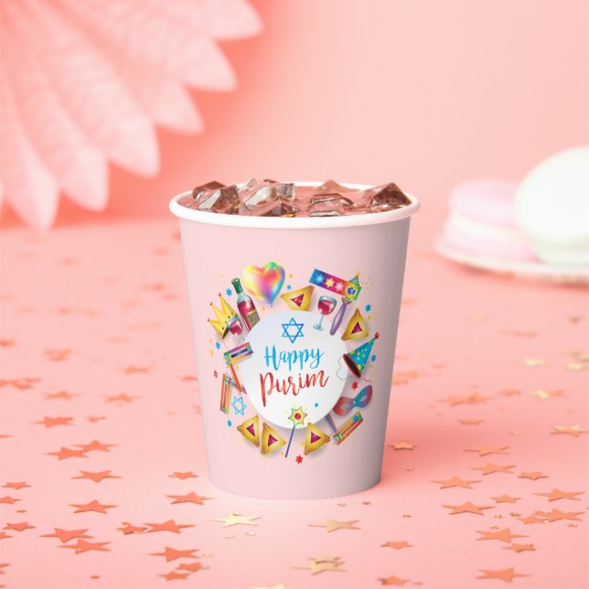 Vasos De Papel Regalos de Canasta Feliz Purim, Decoración, Adorno (in situ)