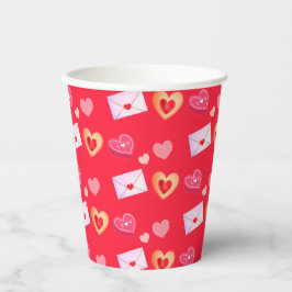 Vasos De Papel Regalos de San Valentín rosados y rojos y carta de