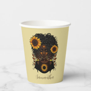 Vasos De Papel Reina del girasol mujer africana