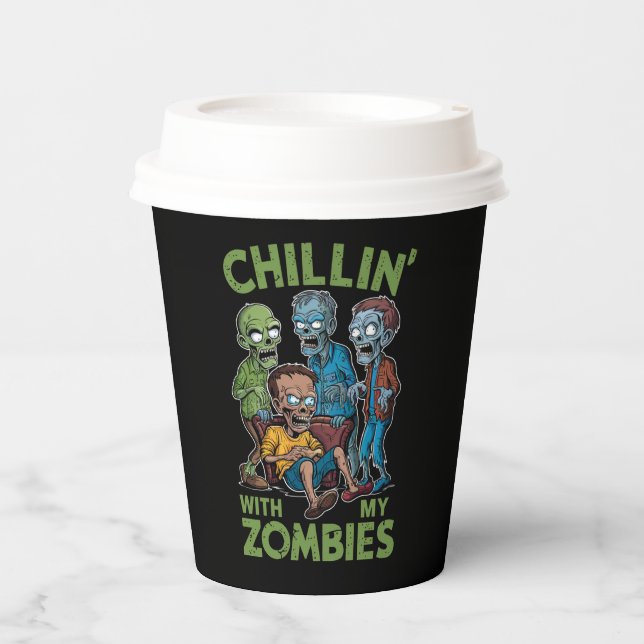 Vasos De Papel Relajándome Con Mis Zombies Chicos De Halloween Di (Anverso)