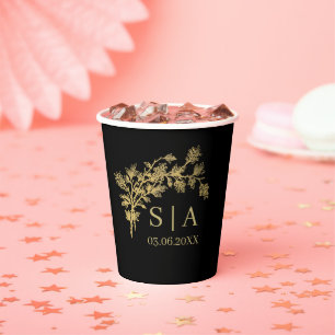 Vasos De Papel Relieve metalizado dorado personalizado Lujo Monog