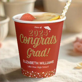 Vasos De Papel Relieve metalizado dorado Script Confetti Congrats