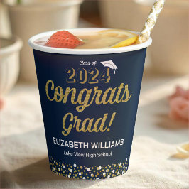 Vasos De Papel Relieve metalizado dorado Script Confetti Congrats