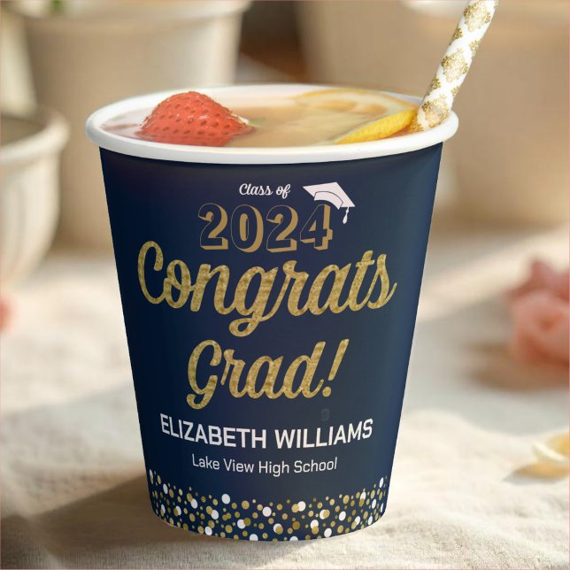 Vasos De Papel Relieve metalizado dorado Script Confetti Congrats (Subido por el creador)