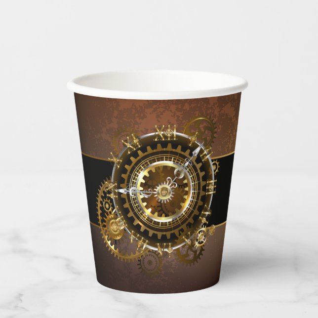 Vasos De Papel Reloj de vapor con engranajes antiguos (Anverso)