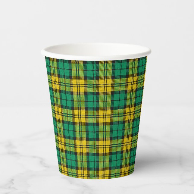 Vasos De Papel Reloj negro verde amarillo Campbell Tartan Plant (Anverso)
