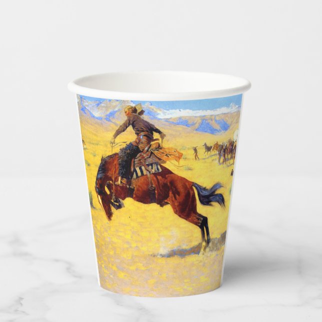 Vasos De Papel Remington Old West Horse y Cowboy (Anverso)