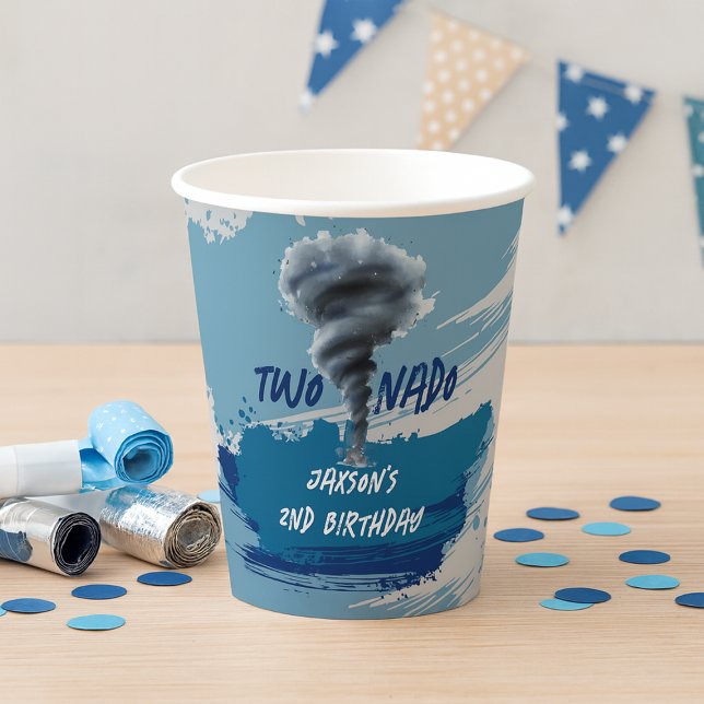 Vasos De Papel Remolino Tornado Tornado Azul Grunge Cumpleaños (Twonado Twister Tornado Blue Grunge Birthday Paper Cups)