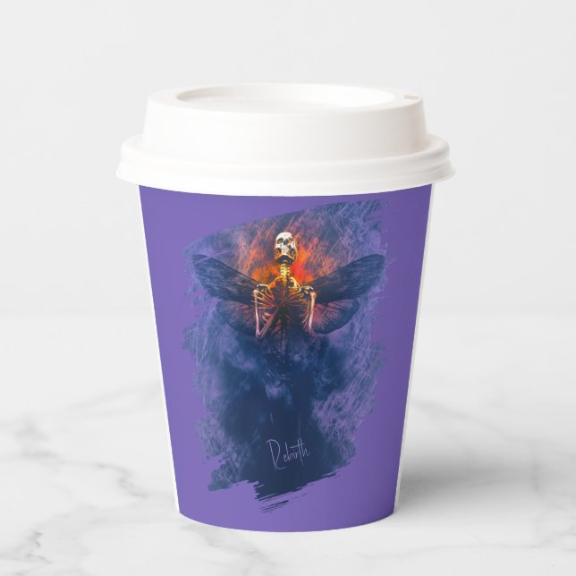 Vasos De Papel Renacimiento. Esqueleto con alas levantándose (Anverso)