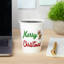 Vasos De Papel Renindeer Feliz Navidad rojo verde script  