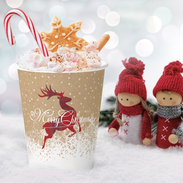 Vasos De Papel Reno navideño Tartan Red/Kraft ID590 (Subido por el creador)