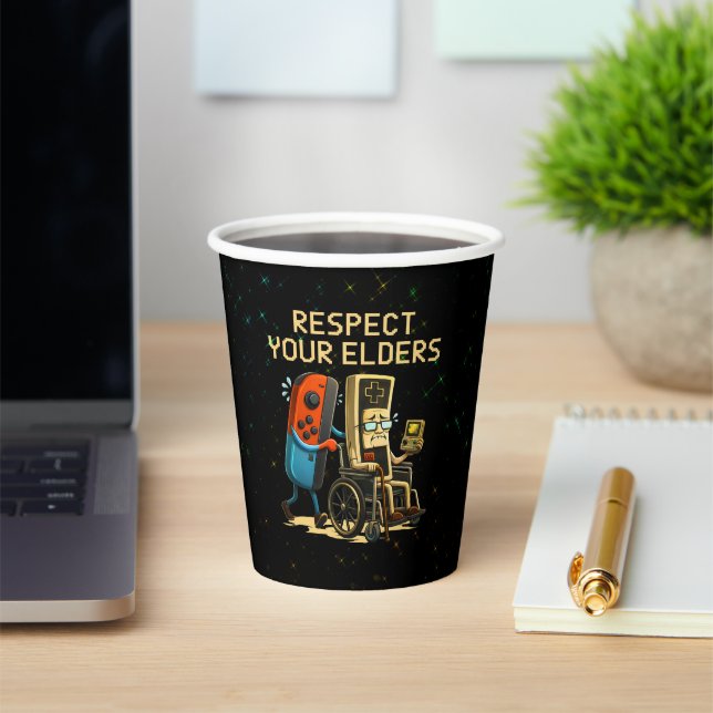 Vasos De Papel Respect Your Elders Gaming Control Retro Funny (in situ)