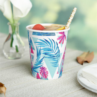 Vasos De Papel Resumen acuarela Patrón de hoja tropical