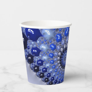 Vasos De Papel Resumen de burbujas fractales de ocmbre azul